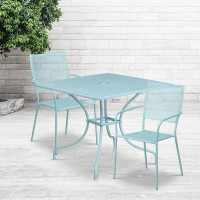 Flash Furniture CO-35SQ-02CHR2-SKY-GG 35.5" Square Table Set with 2 Square Back Chairs in Blue